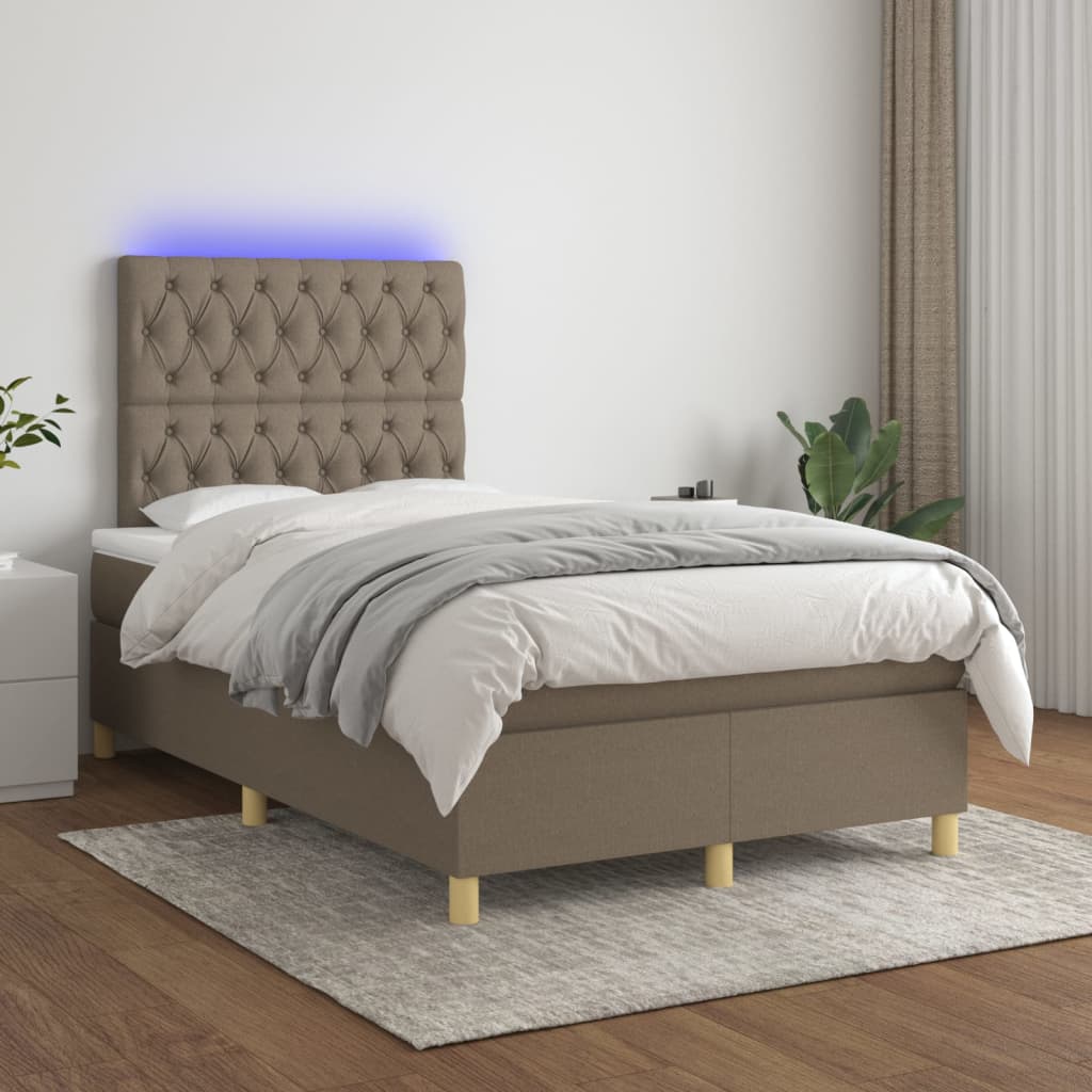 vidaXL Łóżko kontynentalne z materacem, taupe, 120x200 cm, tkanina