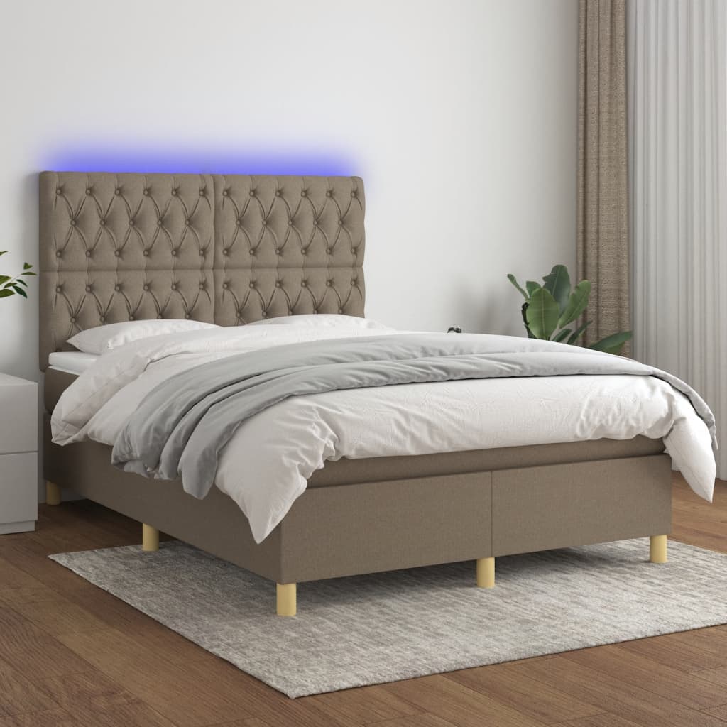 vidaXL Łóżko kontynentalne z materacem, taupe, 140x200 cm, tkanina