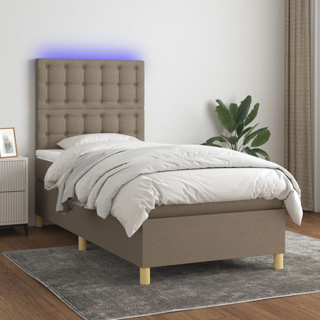 vidaXL Łóżko kontynentalne z materacem, taupe, 90x200 cm, tkanina