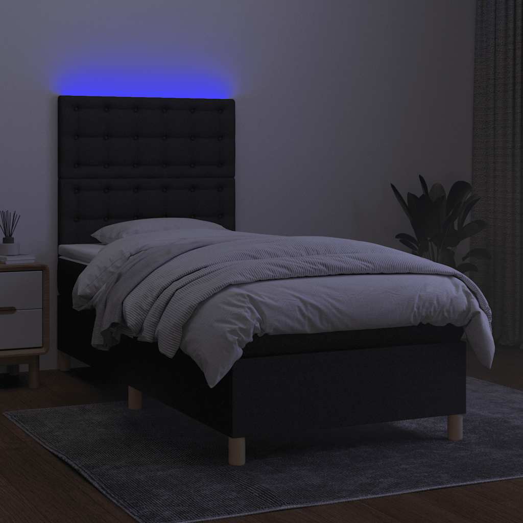 vidaXL Łóżko kontynentalne z materacem, czarne, 100x200 cm, tkanina