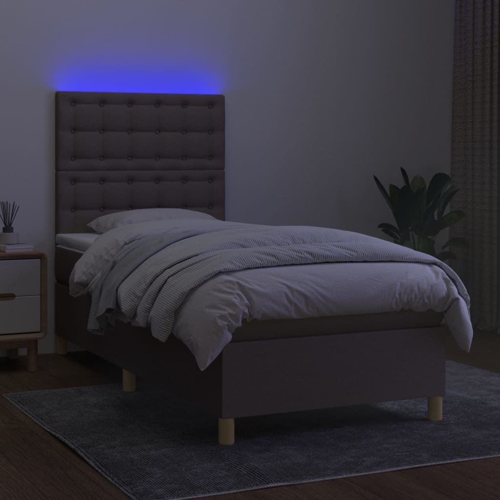 vidaXL Łóżko kontynentalne z materacem, taupe, 100x200 cm, tkanina