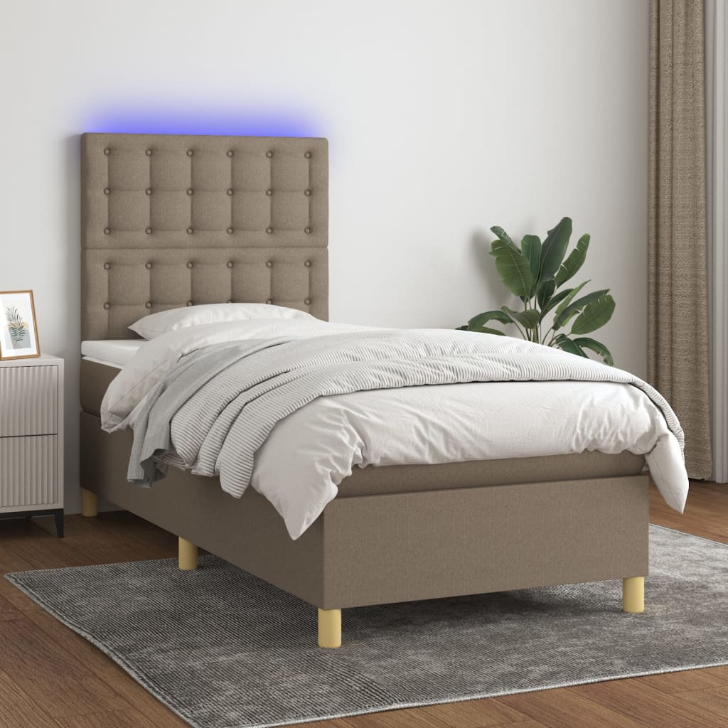 vidaXL Łóżko kontynentalne z materacem, taupe, 100x200 cm, tkanina