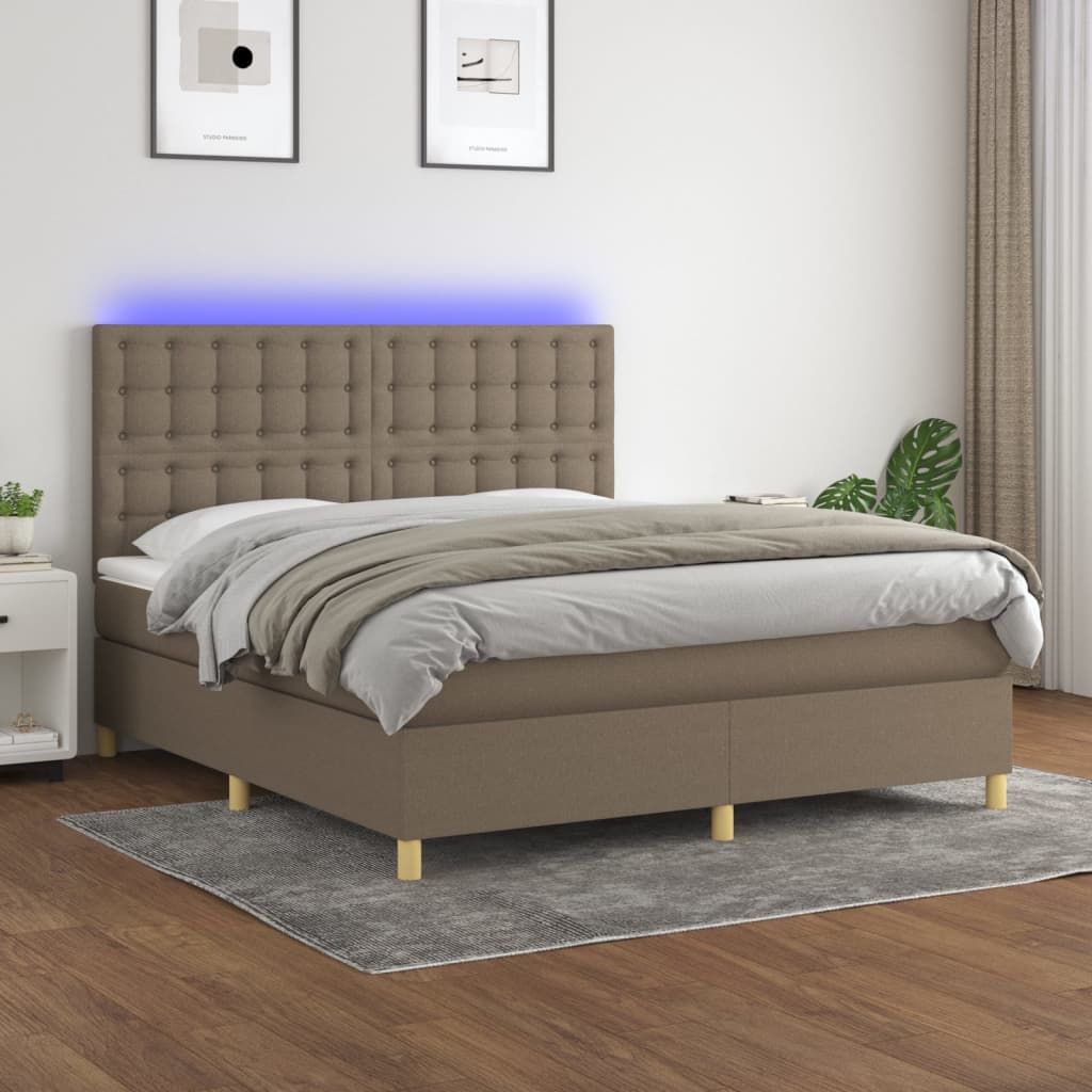 vidaXL Łóżko kontynentalne z materacem, taupe, 180 x 200 cm, tkanina