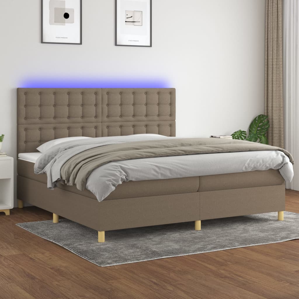 vidaXL Łóżko kontynentalne z materacem, taupe, 200 x 200 cm, tkanina