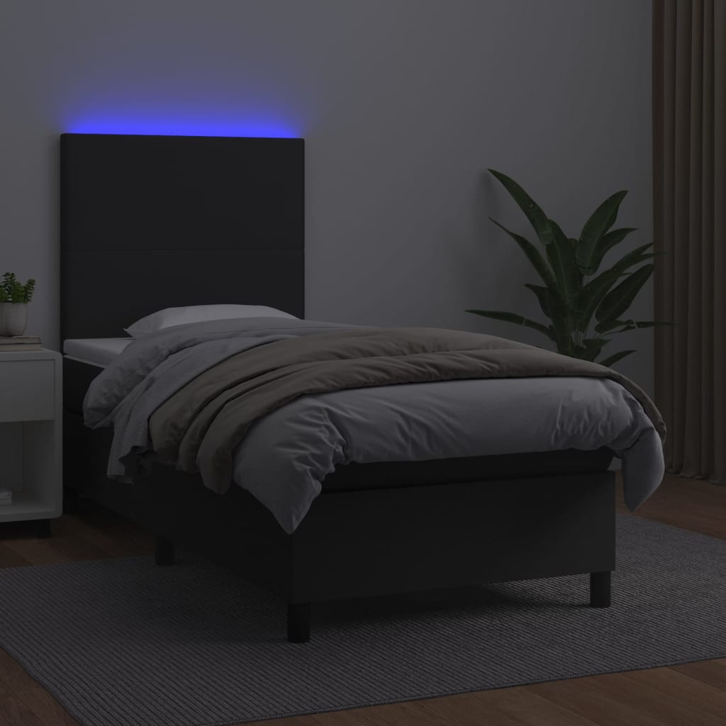 vidaXL Łóżko kontynentalne z materacem i LED czarna ekoskóra 80x200 cm