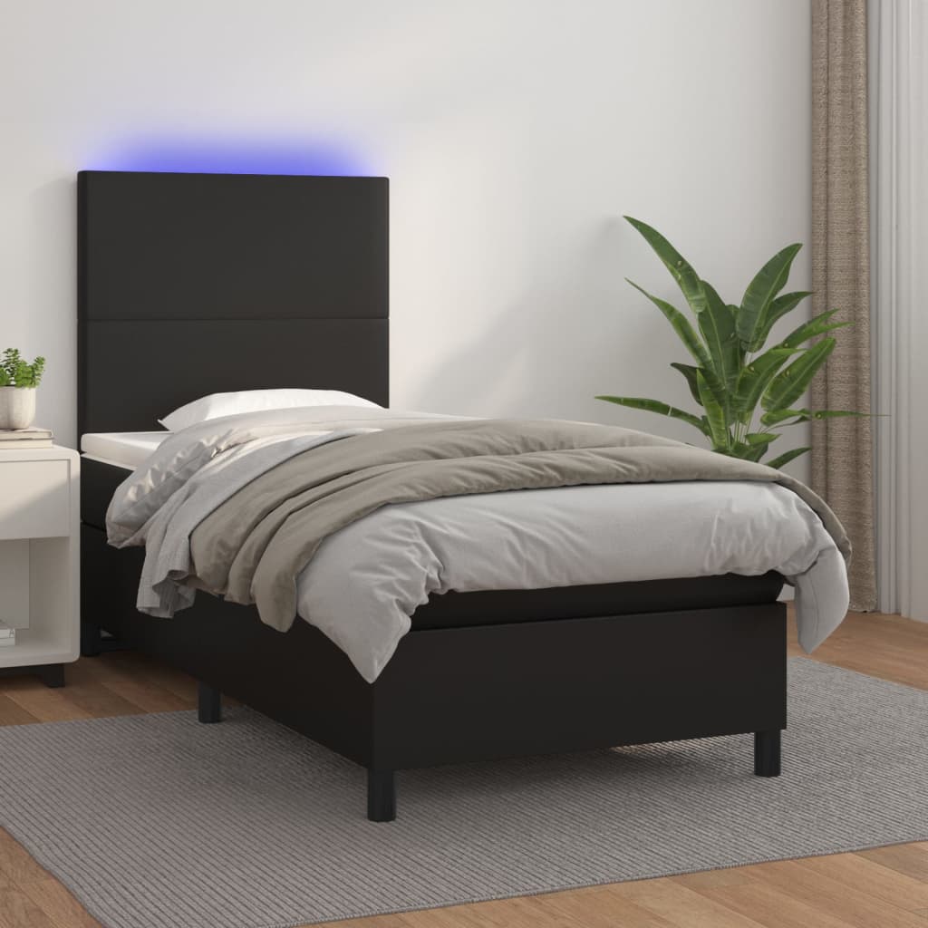 vidaXL Łóżko kontynentalne z materacem i LED czarna ekoskóra 80x200 cm