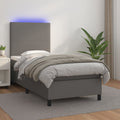 vidaXL Łóżko kontynentalne z materacem i LED, szara ekoskóra 80x200 cm