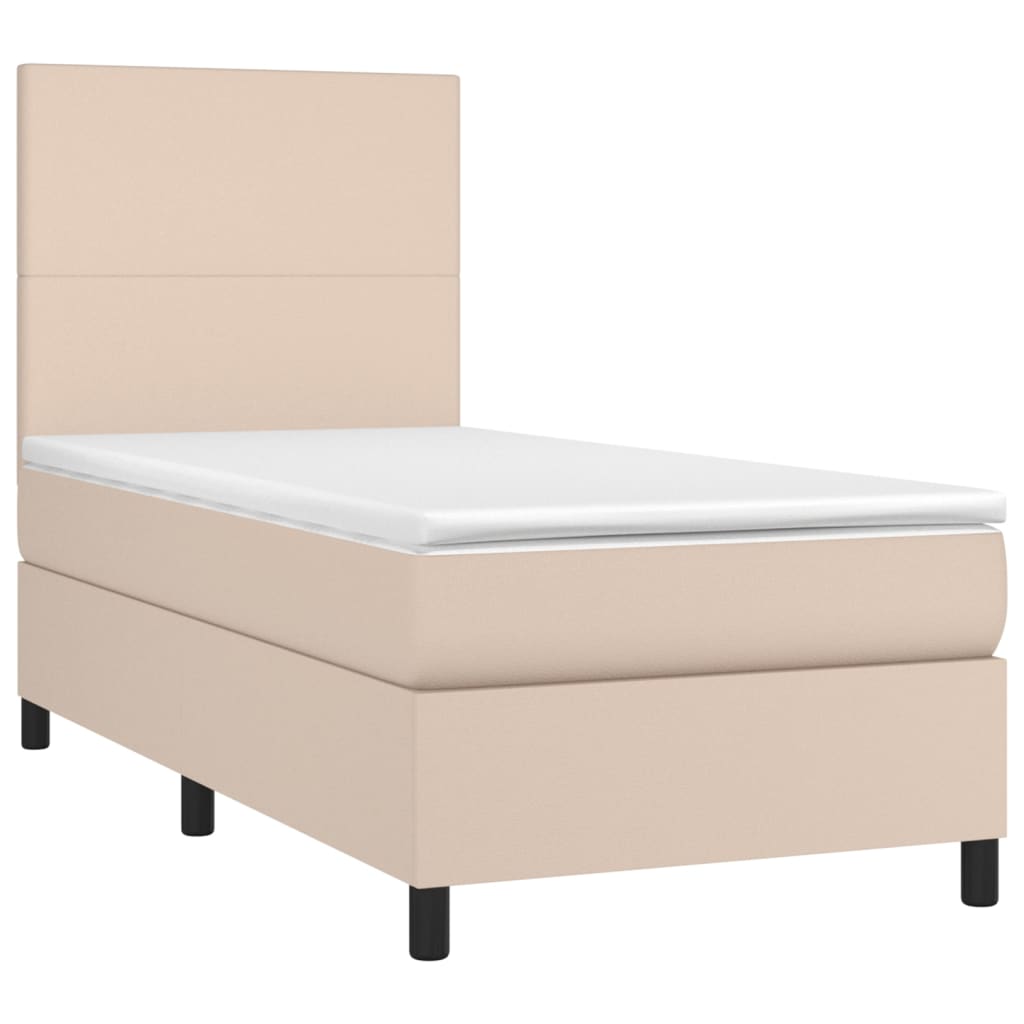 vidaXL Łóżko kontynentalne, materac i LED cappuccino ekoskóra 80x200cm