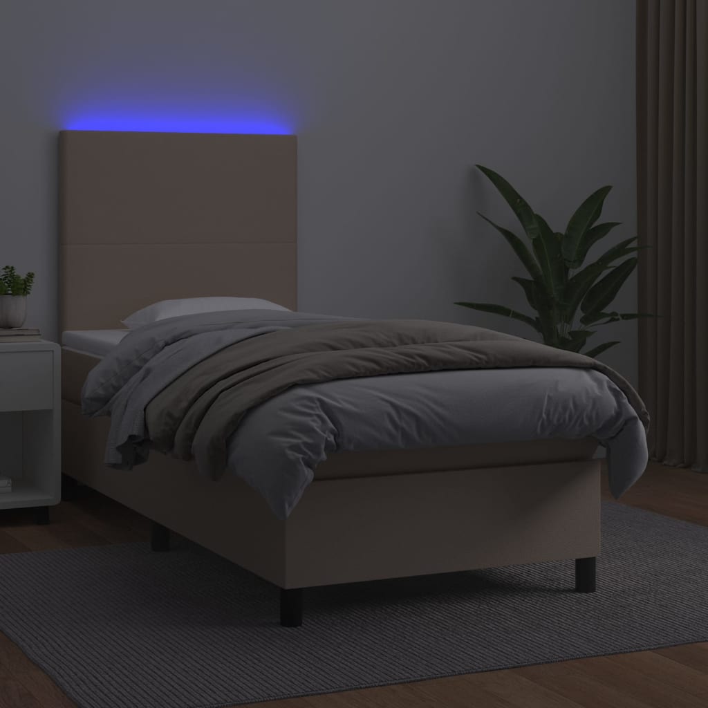 vidaXL Łóżko kontynentalne, materac i LED cappuccino ekoskóra 80x200cm