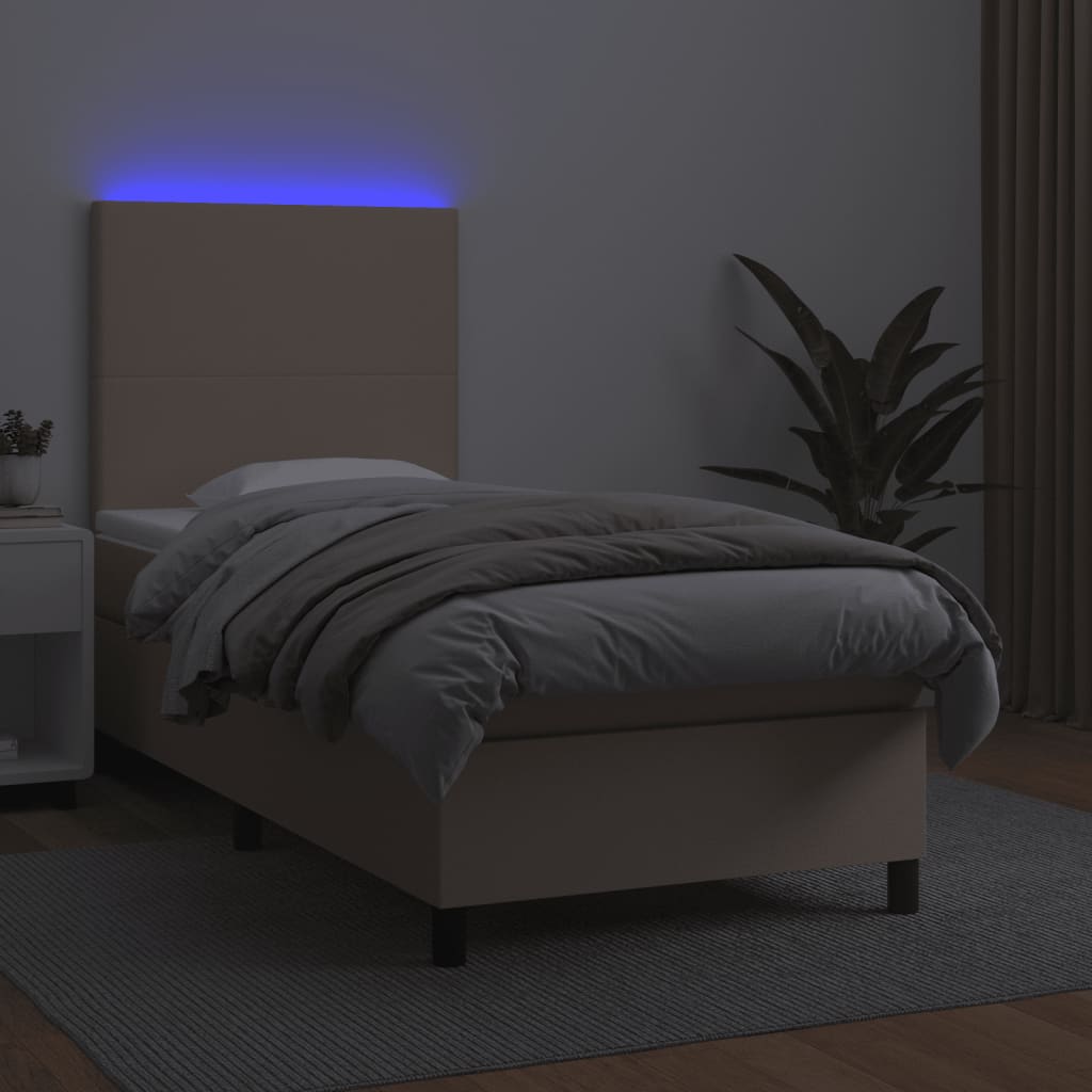 vidaXL Łóżko kontynentalne, materac i LED cappuccino ekoskóra 90x190cm