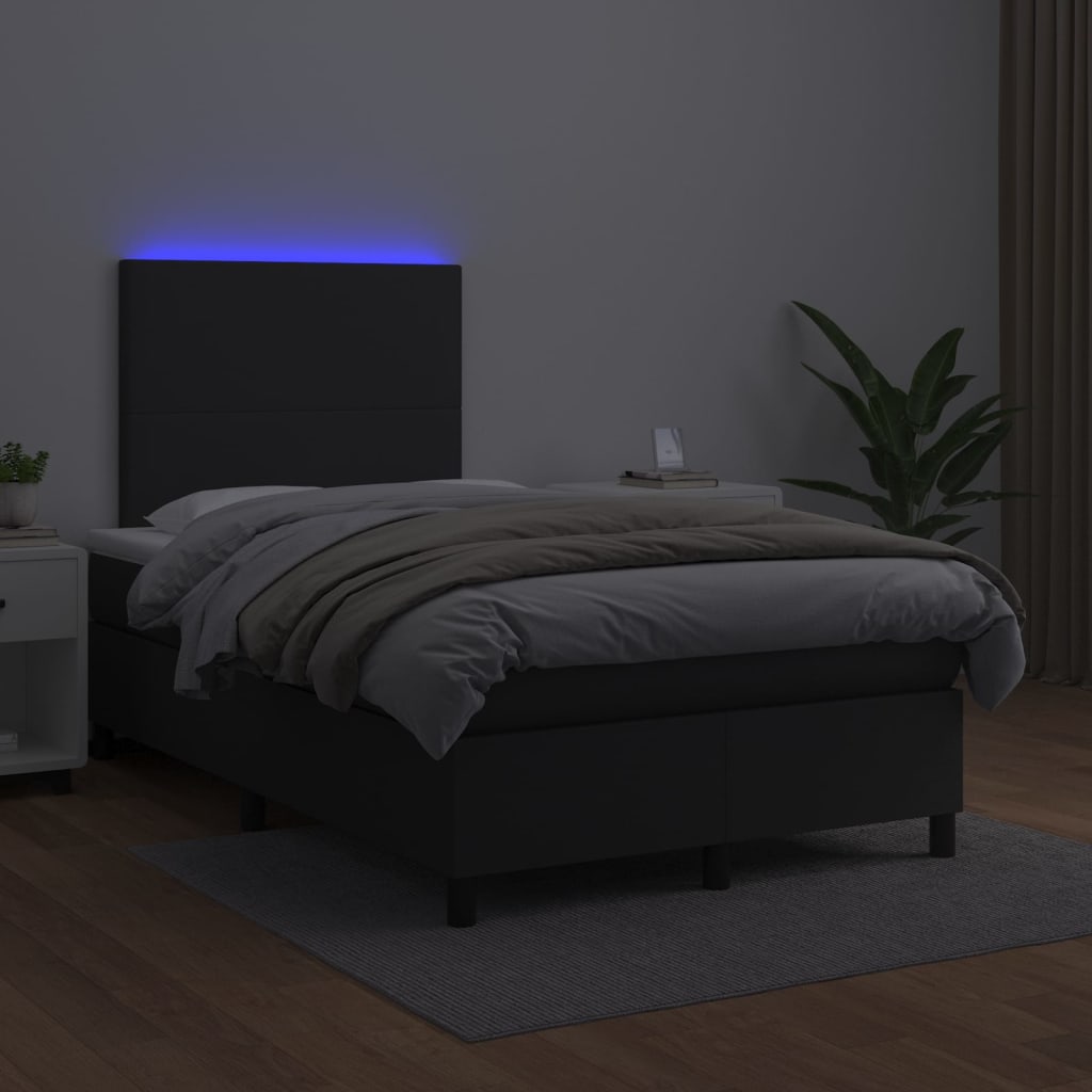 vidaXL Łóżko kontynentalne z materacem i LED czarna ekoskóra 120x200cm