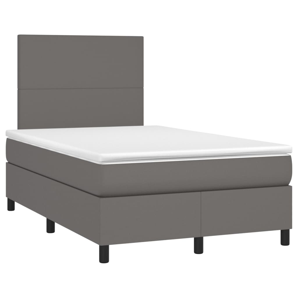 vidaXL Łóżko kontynentalne z materacem i LED, szara ekoskóra 120x200cm
