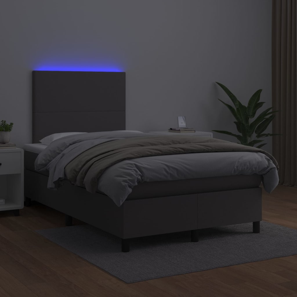 vidaXL Łóżko kontynentalne z materacem i LED, szara ekoskóra 120x200cm