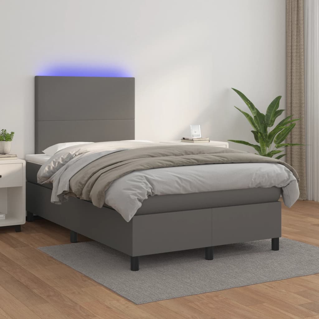 vidaXL Łóżko kontynentalne z materacem i LED, szara ekoskóra 120x200cm