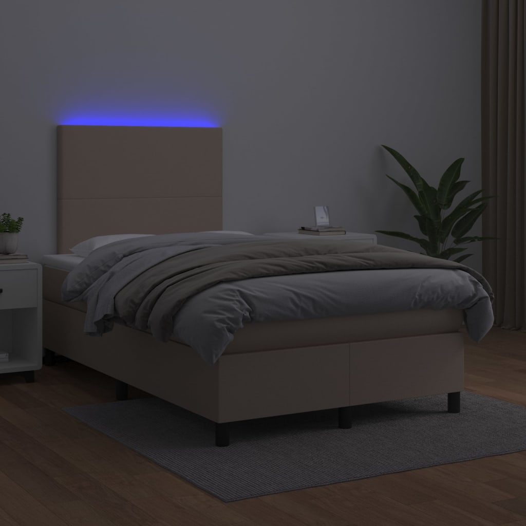vidaXL Łóżko kontynentalne, materac i LED cappuccino 120x200cm