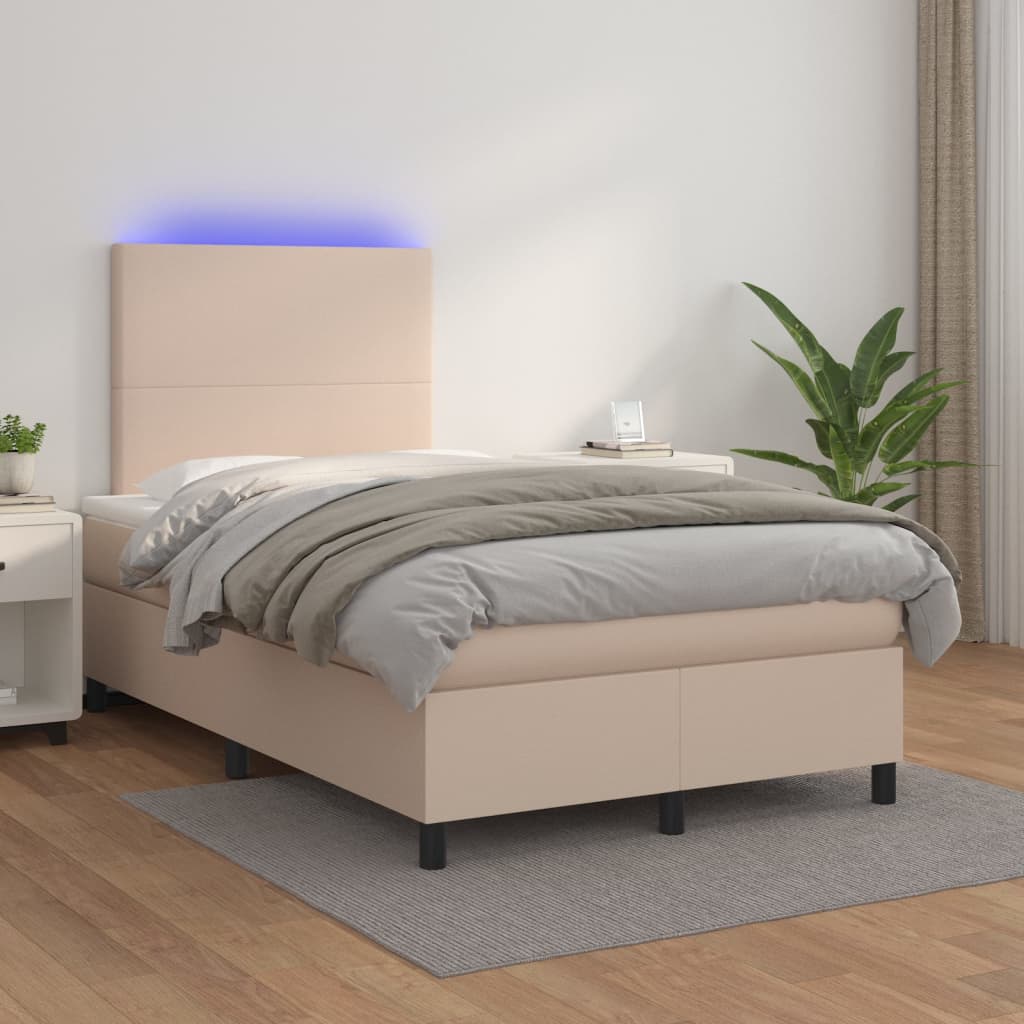 vidaXL Łóżko kontynentalne, materac i LED cappuccino 120x200cm