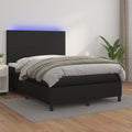vidaXL Łóżko kontynentalne, materac i LED, czarna ekoskóra, 140x190 cm