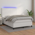 vidaXL Łóżko kontynentalne z materacem i LED, biała ekoskóra 140x190cm