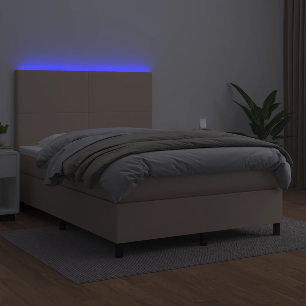 vidaXL Łóżko kontynentalne, materac i LED cappuccino 140x190 cm
