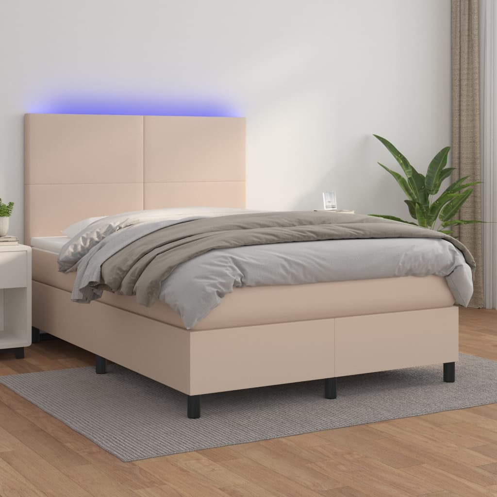 vidaXL Łóżko kontynentalne, materac i LED cappuccino 140x190 cm