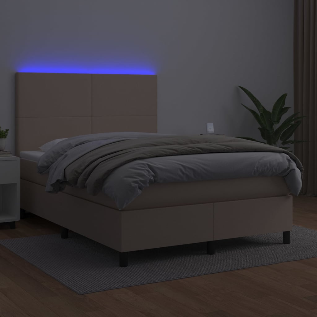 vidaXL Łóżko kontynentalne, materac i LED cappuccino 140x200 cm