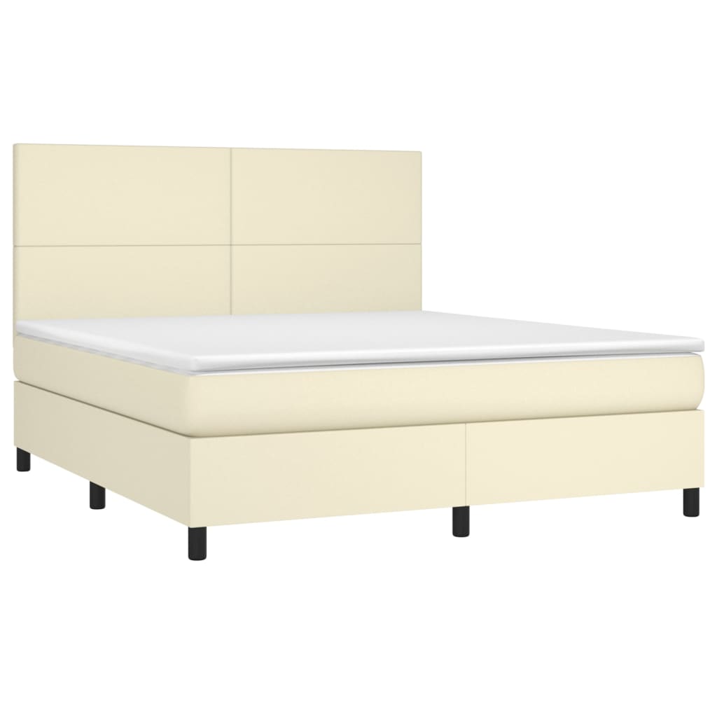 vidaXL Łóżko kontynentalne z LED, materac, kremowe, ekoskóra 160x200cm