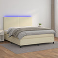 vidaXL Łóżko kontynentalne z LED, materac, kremowe, ekoskóra 160x200cm