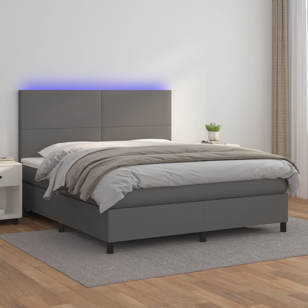 vidaXL Łóżko kontynentalne z materacem i LED, szara ekoskóra 160x200cm