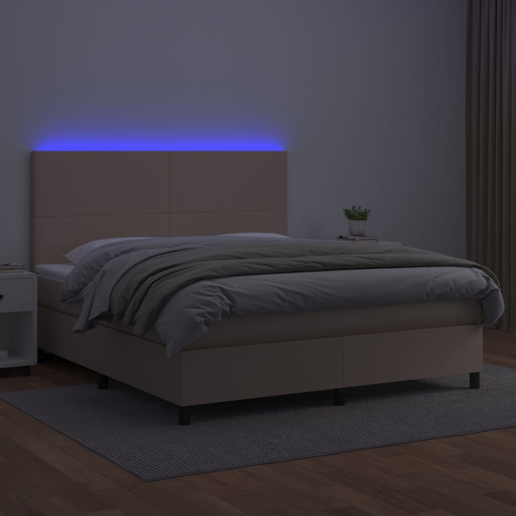 vidaXL Łóżko kontynentalne, materac i LED cappuccino 160x200 cm