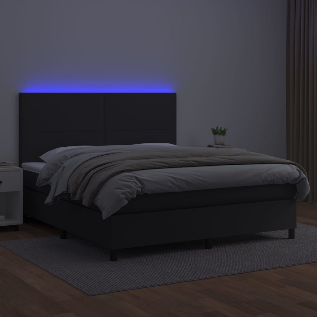 vidaXL Łóżko kontynentalne z materacem i LED czarna ekoskóra 180x200cm