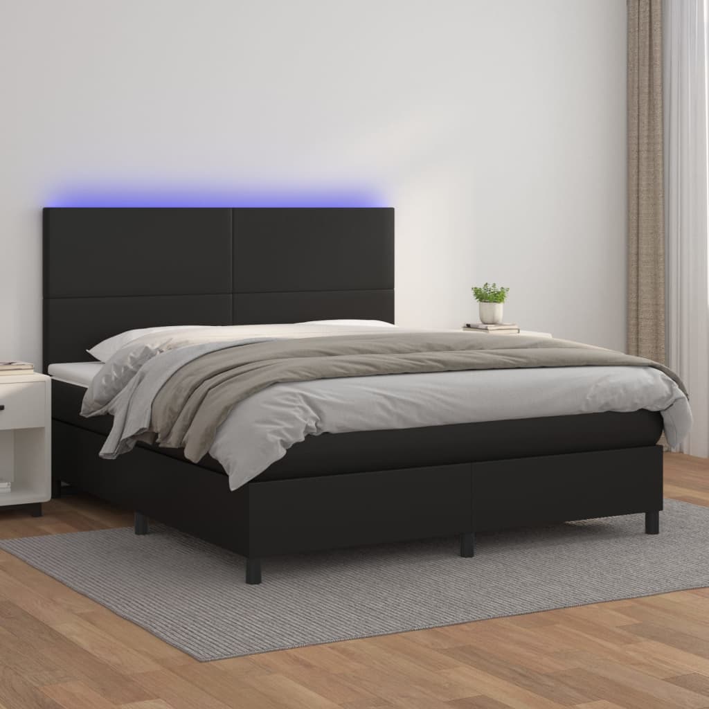 vidaXL Łóżko kontynentalne z materacem i LED czarna ekoskóra 180x200cm