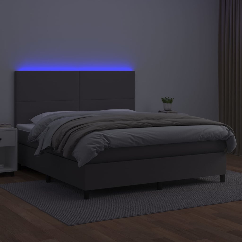vidaXL Łóżko kontynentalne z materacem i LED, szara ekoskóra 180x200cm