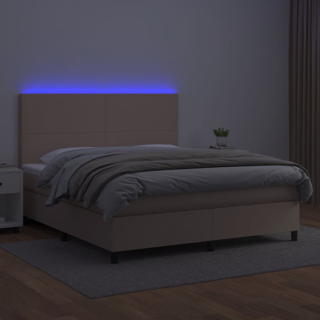 vidaXL Łóżko kontynentalne, materac i LED cappuccino 180x200 cm