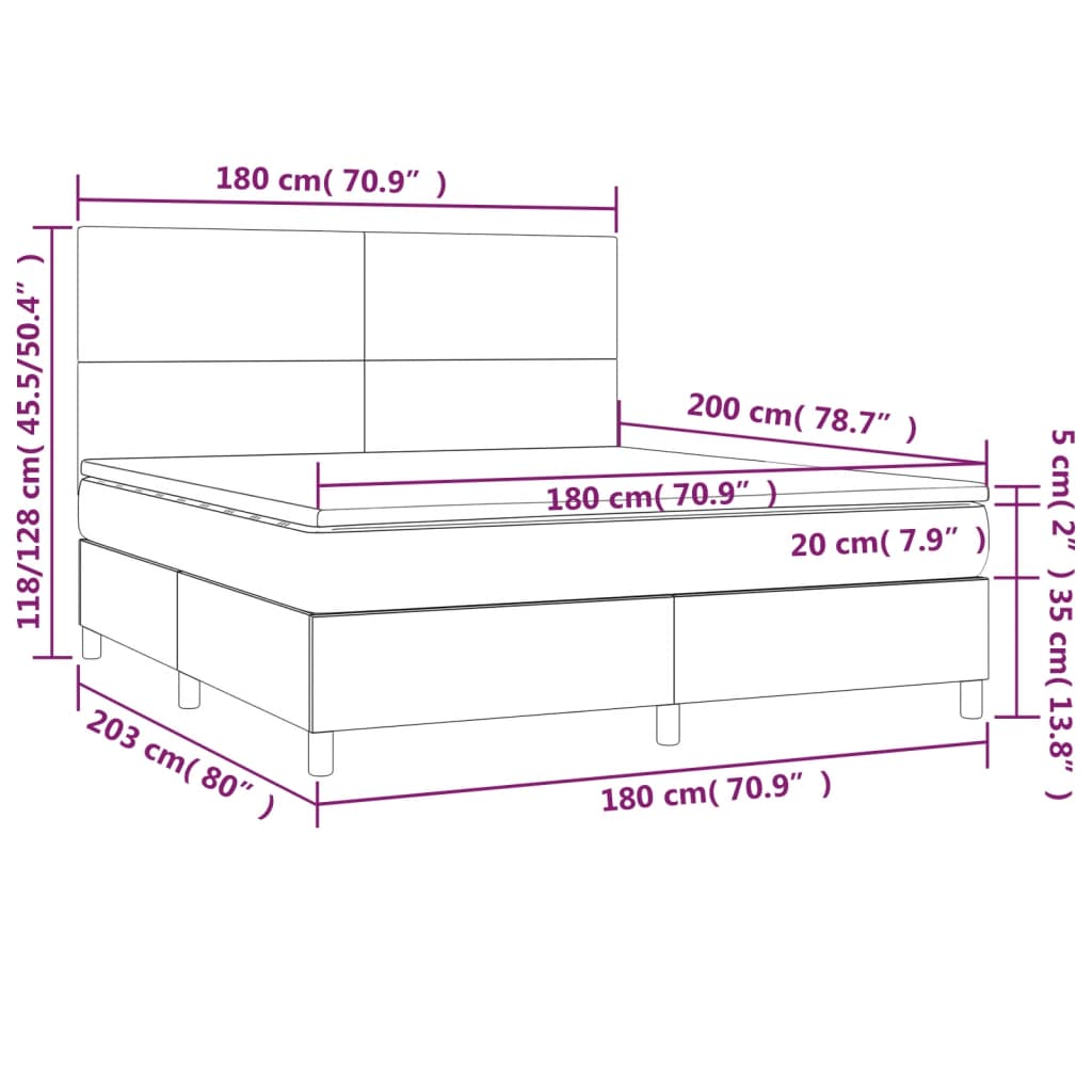 vidaXL Łóżko kontynentalne, materac i LED cappuccino 180x200 cm