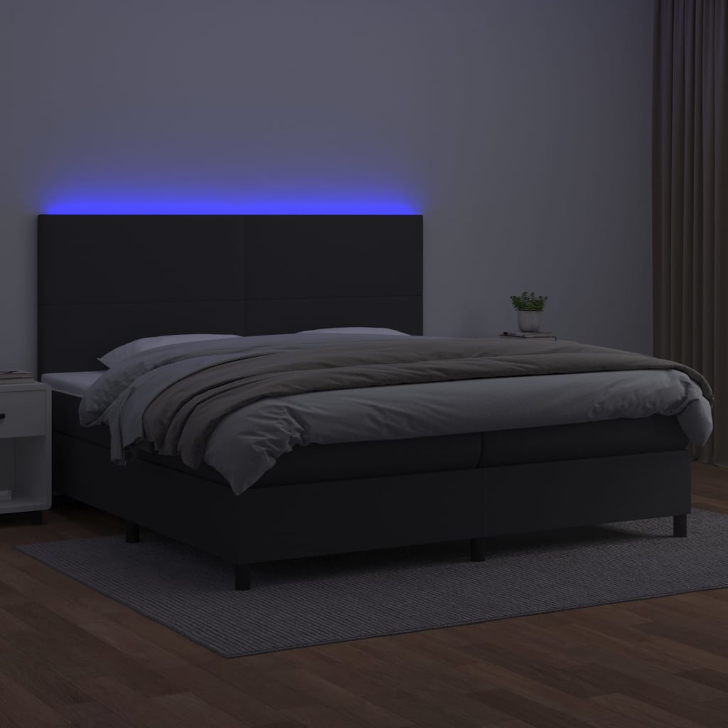 vidaXL Łóżko kontynentalne z materacem i LED czarna ekoskóra 200x200cm