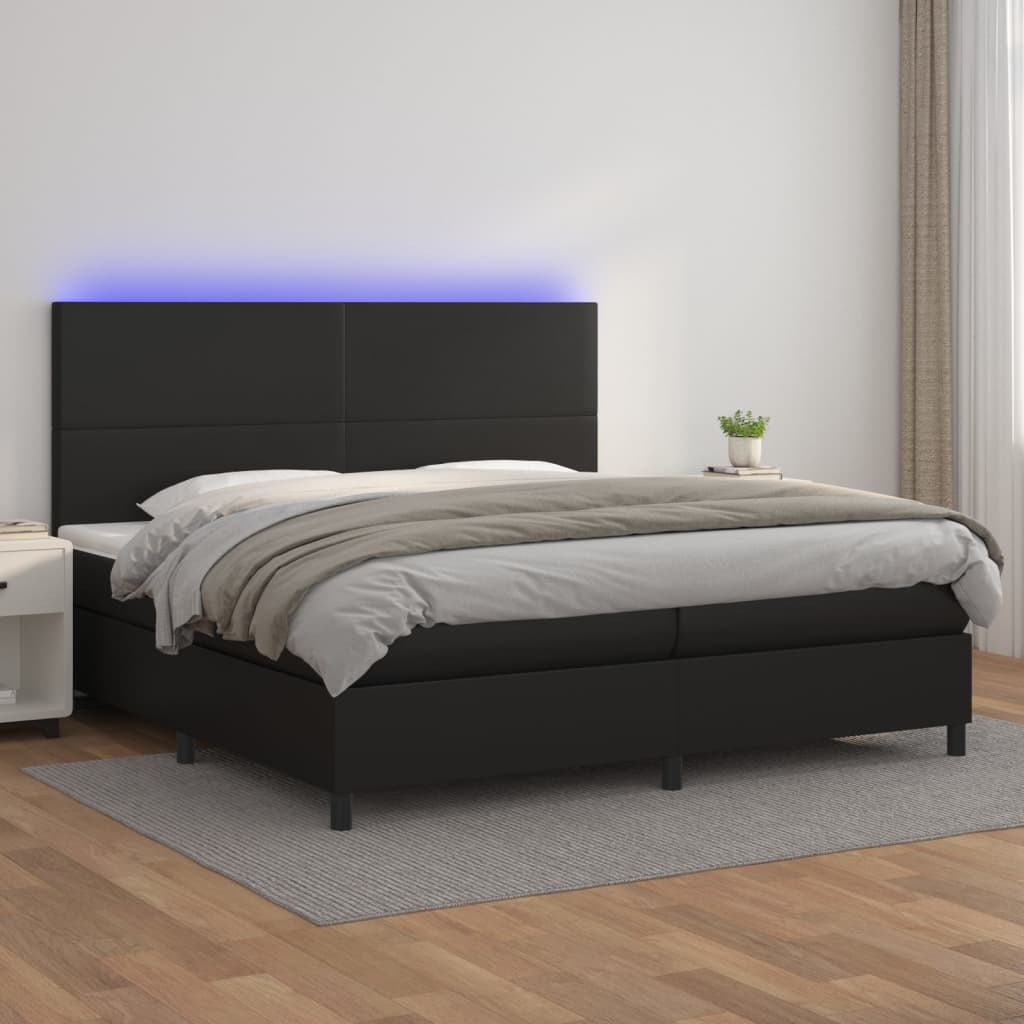 vidaXL Łóżko kontynentalne z materacem i LED czarna ekoskóra 200x200cm