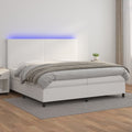 vidaXL Łóżko kontynentalne z materacem i LED, biała ekoskóra 200x200cm