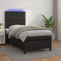vidaXL Łóżko kontynentalne z materacem i LED czarna ekoskóra 90x190 cm
