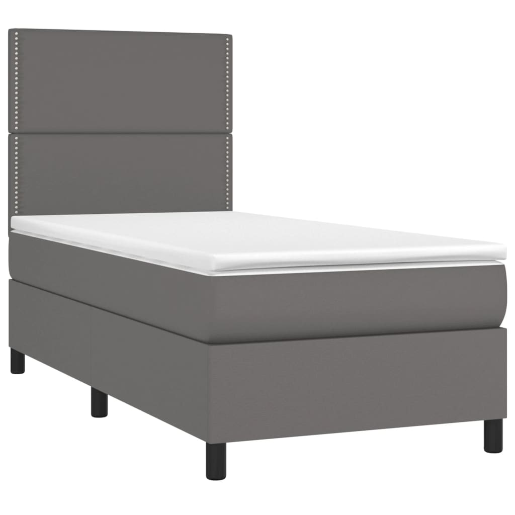 vidaXL Łóżko kontynentalne z materacem i LED, szara ekoskóra 90x200 cm