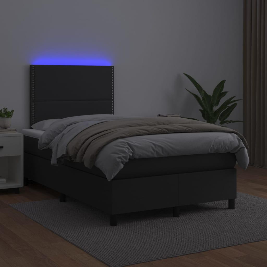 vidaXL Łóżko kontynentalne z materacem i LED czarna ekoskóra 120x200cm