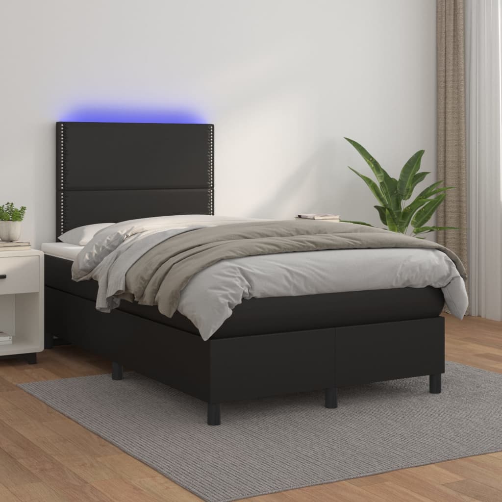 vidaXL Łóżko kontynentalne z materacem i LED czarna ekoskóra 120x200cm
