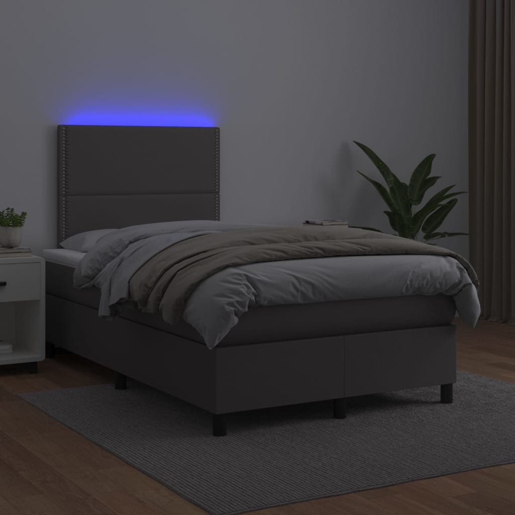 vidaXL Łóżko kontynentalne z materacem i LED, szara ekoskóra 120x200cm