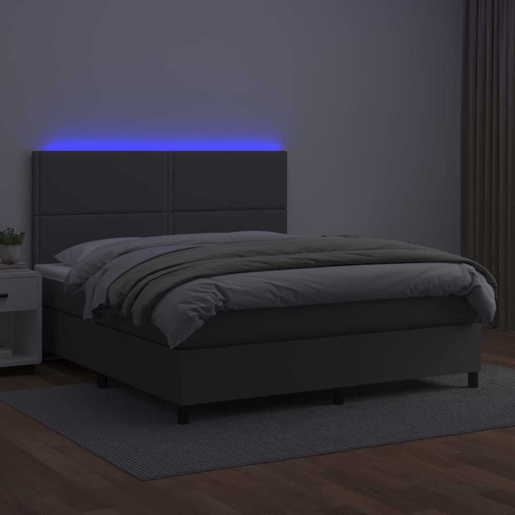 vidaXL Łóżko kontynentalne z materacem i LED, szara ekoskóra 140x190cm