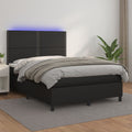 vidaXL Łóżko kontynentalne z materacem i LED czarna ekoskóra 140x200cm