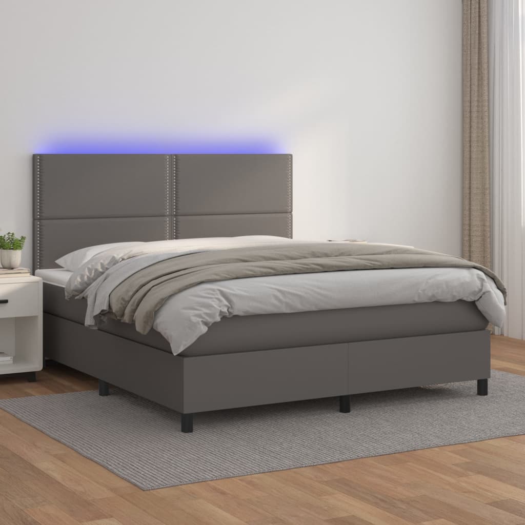 vidaXL Łóżko kontynentalne z materacem i LED, szara ekoskóra 140x200cm