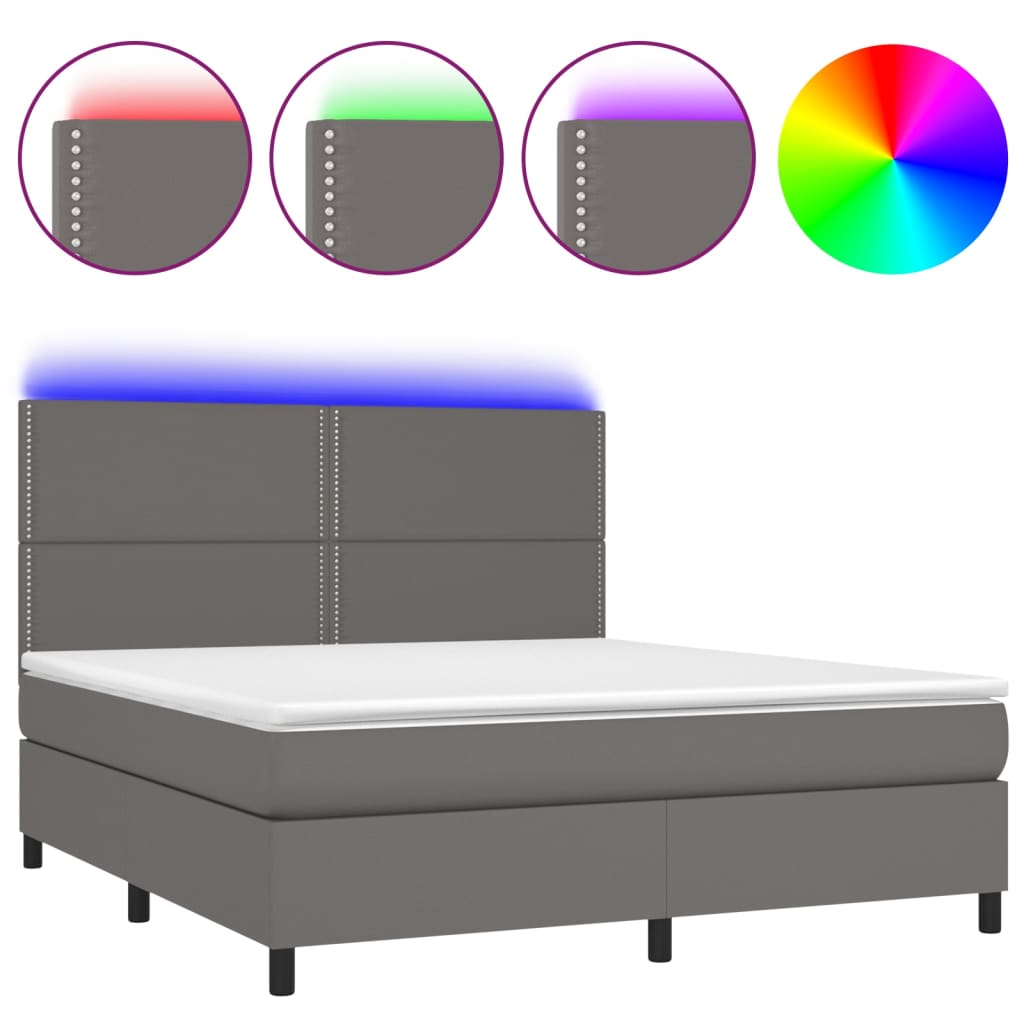 vidaXL Łóżko kontynentalne z materacem i LED, szara ekoskóra 180x200cm