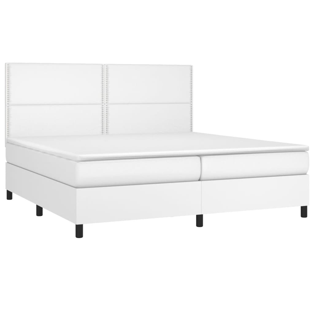 vidaXL Łóżko kontynentalne z materacem i LED, biała ekoskóra 200x200cm