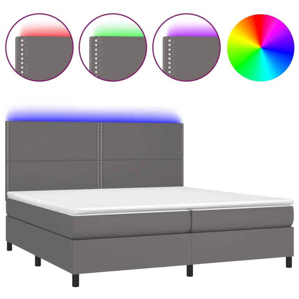 vidaXL Łóżko kontynentalne z materacem i LED, szara ekoskóra 200x200cm
