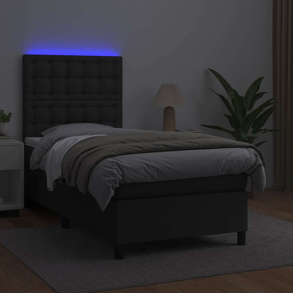vidaXL Łóżko kontynentalne z materacem i LED czarna ekoskóra 80x200 cm