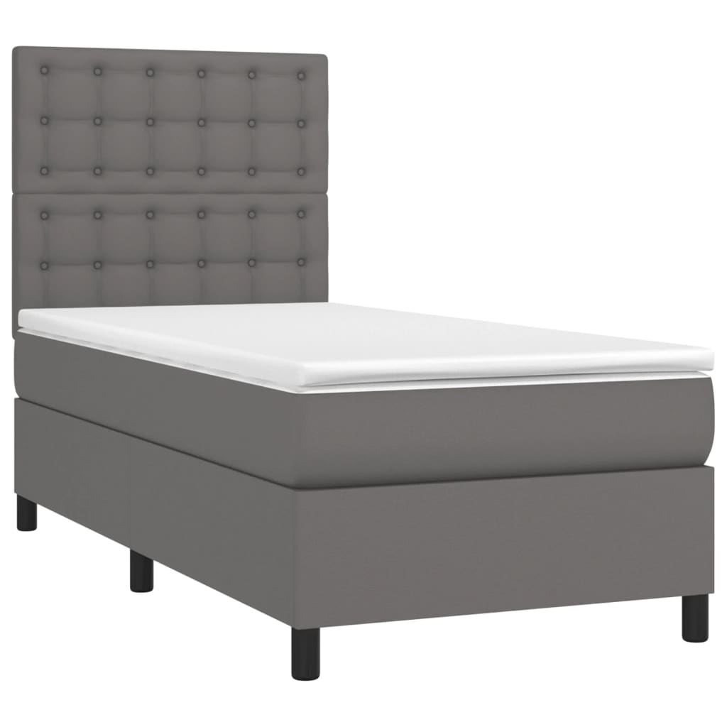 vidaXL Łóżko kontynentalne z materacem i LED, szara ekoskóra 90x200 cm